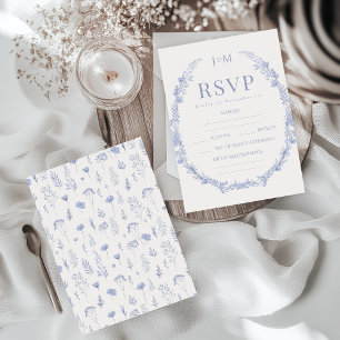 Modern Light Blue Floral Garden Wedding RSVP cards