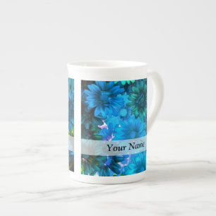 Modern light blue floral pattern bone china mug
