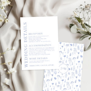 Modern Light Blue Floral Wedding Details Card
