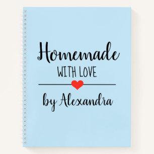 Modern light blue Homemade with love recipe Notebook