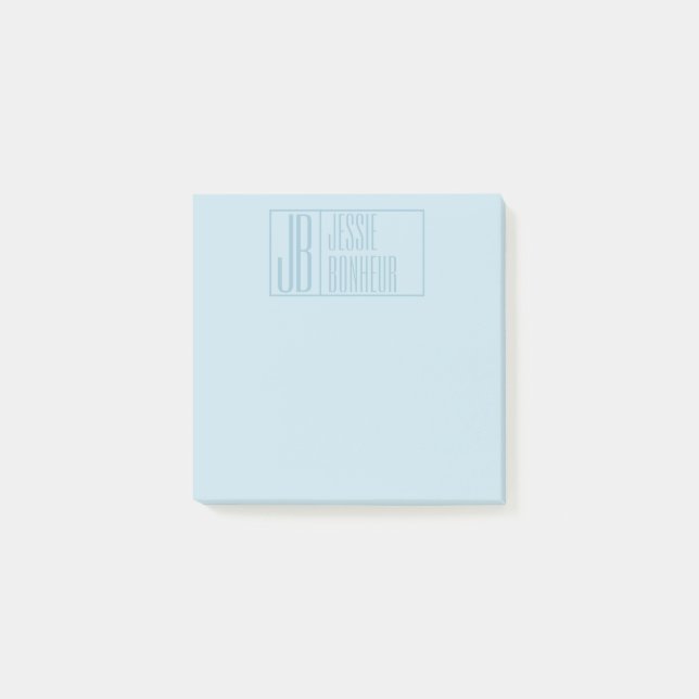 Modern Light Blue Initials & Name Logo Post-it Notes (Front)