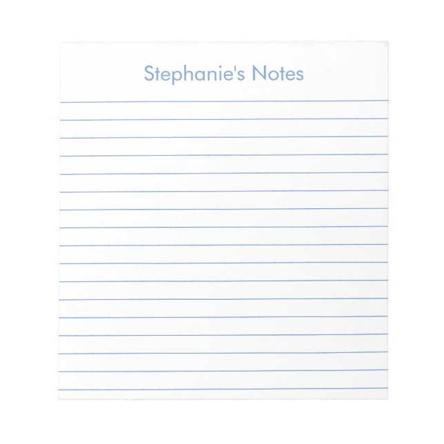 Modern Light Blue Lined Personalised Notepad (Front)