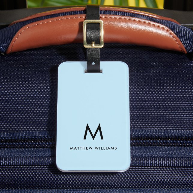 Modern Light Blue Minimal Monogram Custom Luggage Tag (Front Insitu 2)