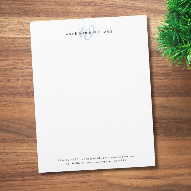 Modern Light Blue Script Monogram Custom Letterhead (Creator Uploaded)