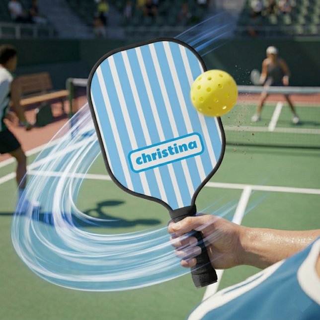 Modern Light Blue Striped Custom Name Pickleball Paddle (Creator Uploaded)