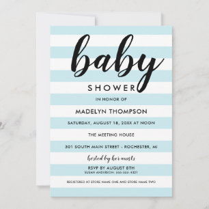 Modern Light Blue Stripes Baby Boy Shower Invitation
