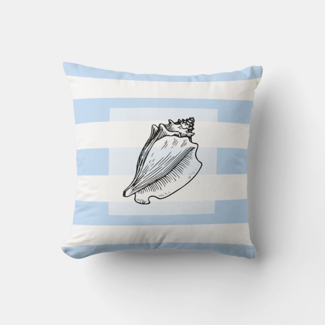 Modern light Blue Stripes sea shell beach Cushion (Front)