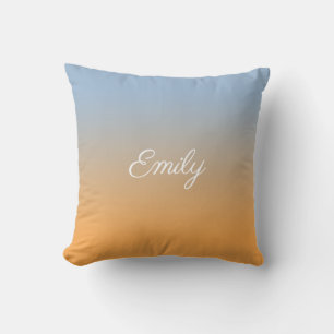 Modern Light Blue to Orange Gradient Script Name Cushion
