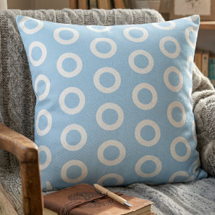 Modern Light Blue White Circle Ring Pattern  Cushion