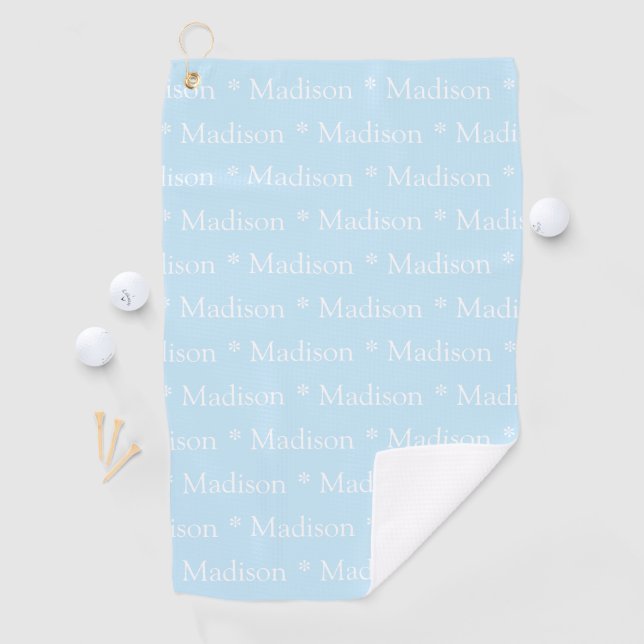 Modern light blue white custom name text pattern golf towel (InSitu)