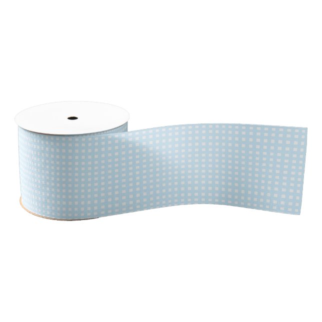 Modern light blue white plaid chequered grid grosgrain ribbon (Spool)