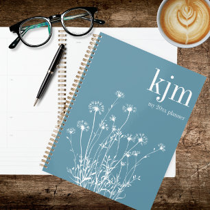 Modern Light Blue & White Wildflowers Planner