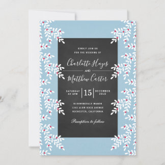 Modern Light Blue Winter Wedding Chalkboard Invitation