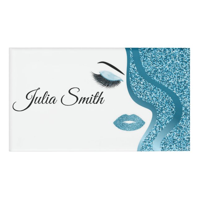 Modern Light Blue with Glitter Effect  Name Tag (Front)