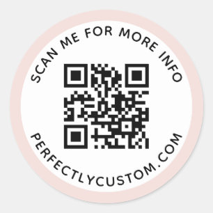 Modern light blush pink border QR code and text Cl Classic Round Sticker