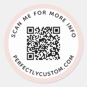Modern light blush pink border QR code and text Classic Round Sticker