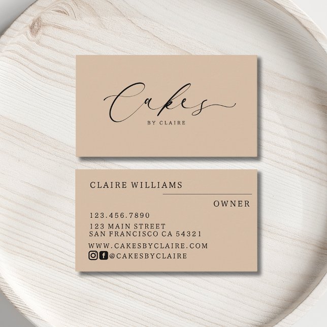 Modern Light brown Cakes by Script Bakery Small Business Card (Creator Uploaded)