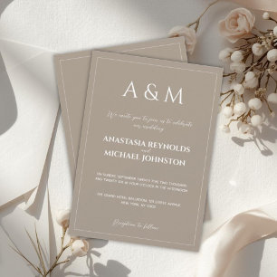 Modern light brown minimalist wedding invitation