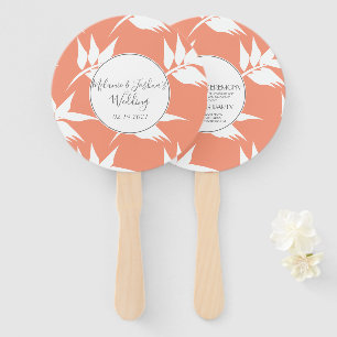 Modern Light Coral Leaves Silo Wedding Round Hand Fan