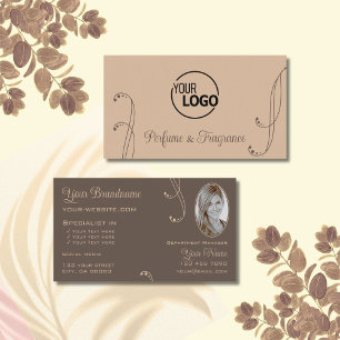 Modern Light Dark Brown Ornate with Logo and Photo Business Card