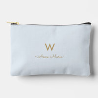 Modern Light Dusty Blue Gold Script Monogram