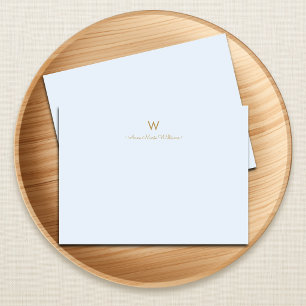 Modern Light Dusty Blue Gold Script Monogram Card