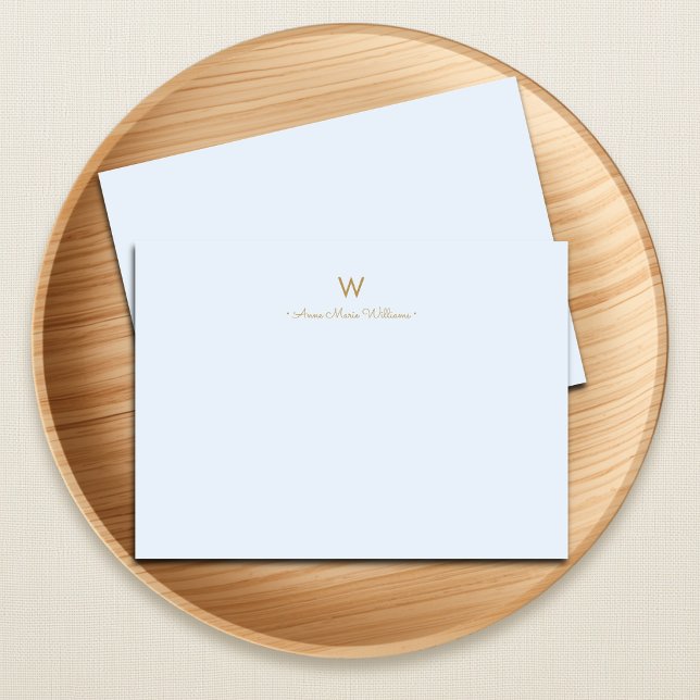 Modern Light Dusty Blue Gold Script Monogram Card (Creator Uploaded)