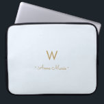 Modern Light Dusty Blue Gold Script Monogram Laptop Sleeve<br><div class="desc">A modern,  elegant monogram design with gold handwritten minimalist script typography and sans serif block typography on an elegant pale pastel Light Dusty Blue background. The monogram and name can be easily personalised.</div>
