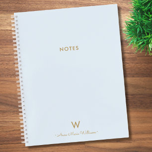 Modern Light Dusty Blue Gold Script Monogram  Notebook
