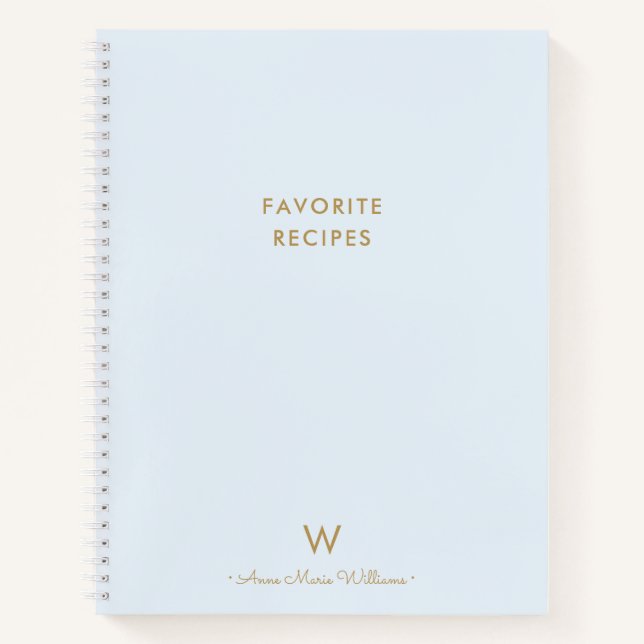 Modern Light Dusty Blue Gold Script Monogram  Notebook (Front)