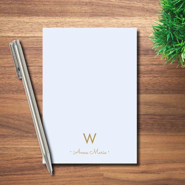 Modern Light Dusty Blue Gold Script Monogram Post-it Notes (Creator Uploaded)
