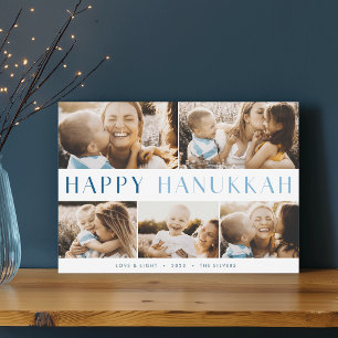 Modern Light   Elegant Hanukkah 5 Photo Collage Holiday Card
