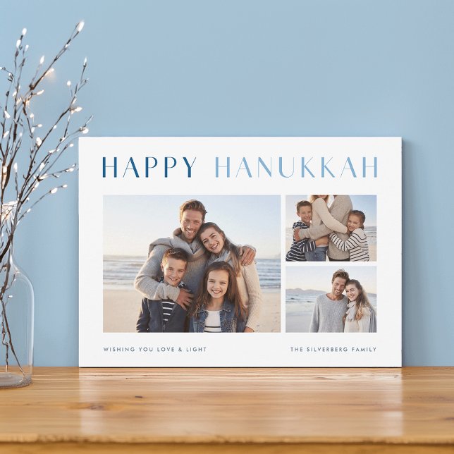 Modern Light | Elegant Hanukkah Photo Collage Holi Holiday Card (Creator Uploaded)