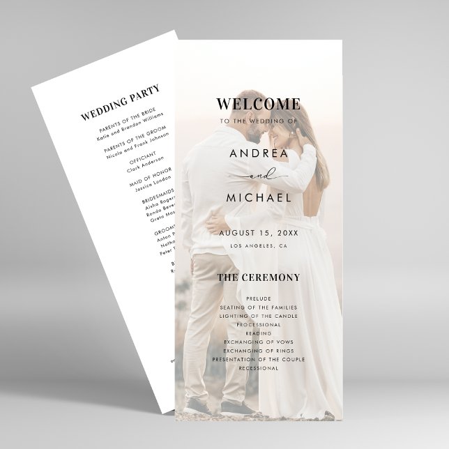 Modern Light Faded Transparent Photo Wedding Programme (Creator Uploaded)