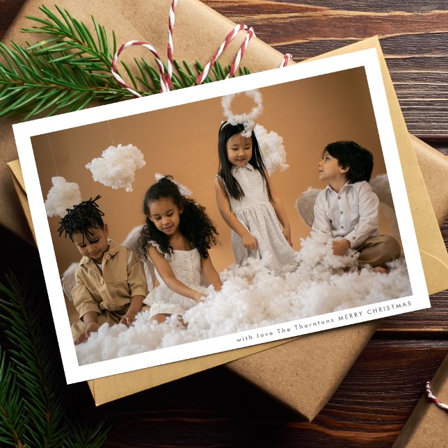 Modern Light Frame Grey MERRY CHRISTMAS Photo Holiday Card (Creator Uploaded)