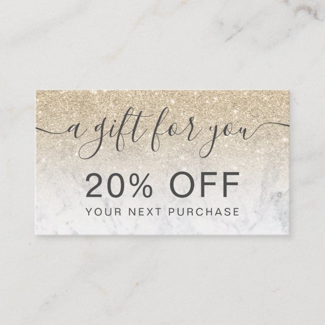 Modern light gold glitter marble ombre discount card (Front)