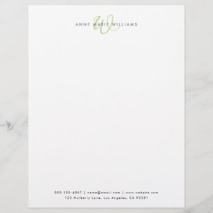 Modern Light Green Script Monogram Custom Letterhead