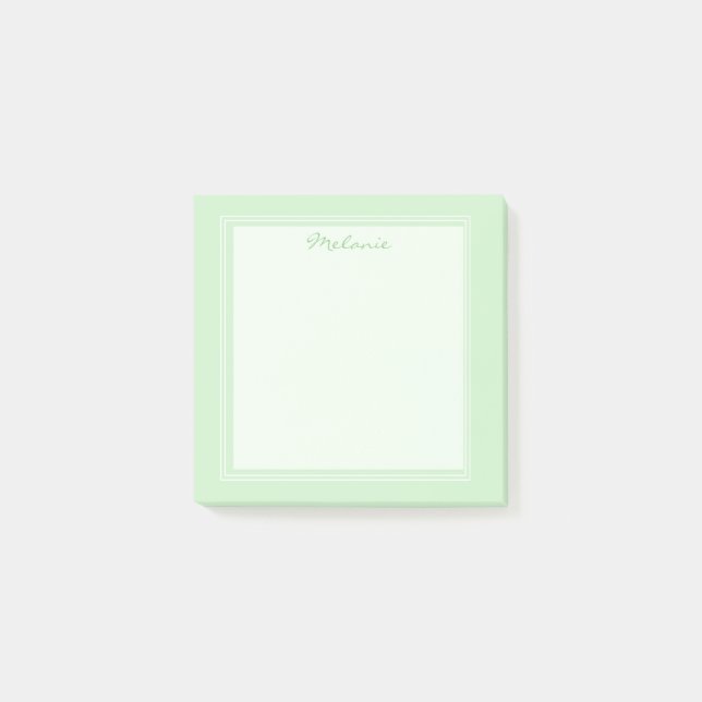 Modern Light Green White Border Script Post-it Notes (Front)