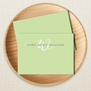 Modern Light Green White Script Monogram Card