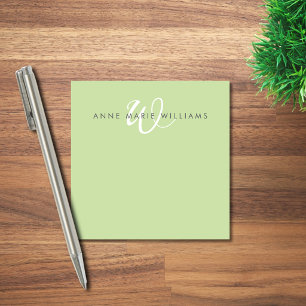 Modern Light Green White Script Monogram Post-it Notes