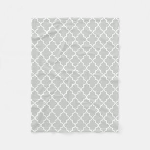 Modern Light Grey and White Moroccan Quatrefoil Fleece Blanket