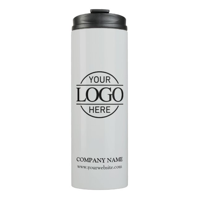 Modern Light Grey Branded Company Business Logo Thermal Tumbler (Front)