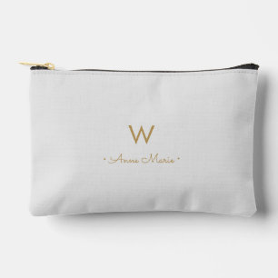 Modern Light Grey Gold Script Monogram Accessory Pouch