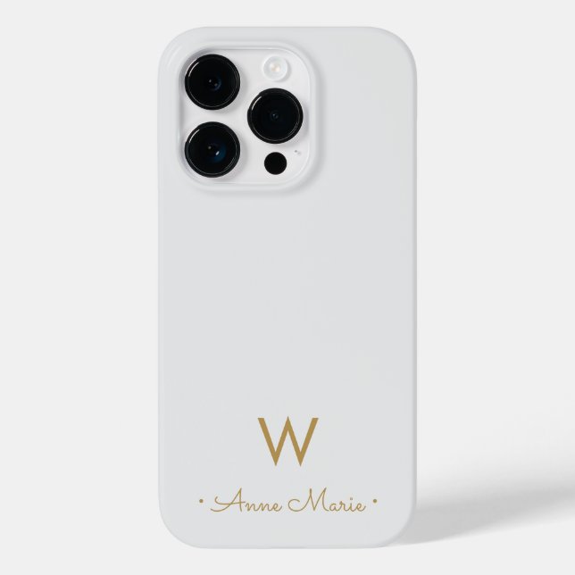 Modern Light Grey Gold Script Monogram Case-Mate iPhone Case (Back)
