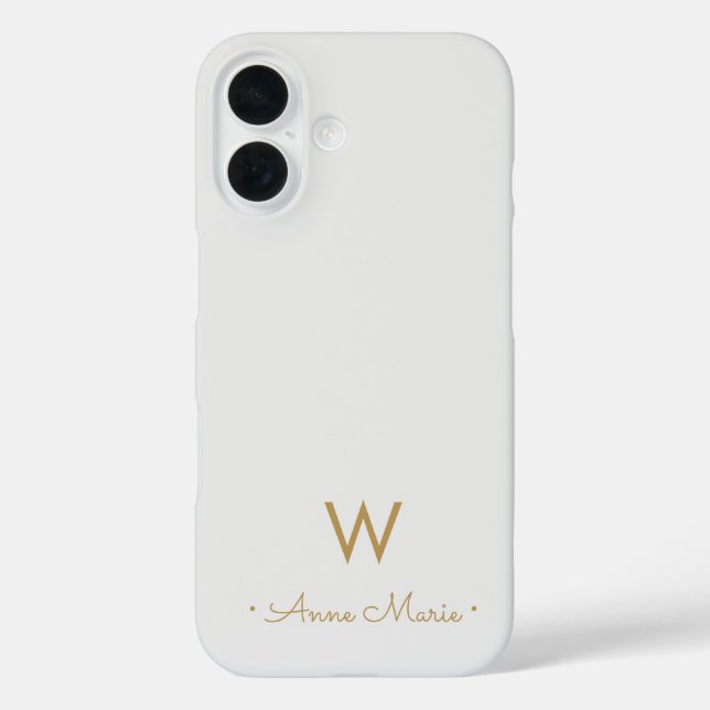 Modern Light Grey Gold Script Monogram Case-Mate iPhone Case (Back)