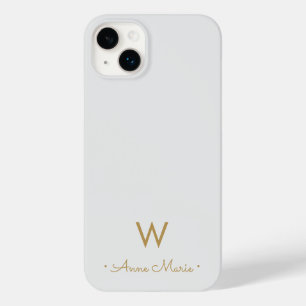 Modern Light Grey Gold Script Monogram Case-Mate iPhone 14 Plus Case
