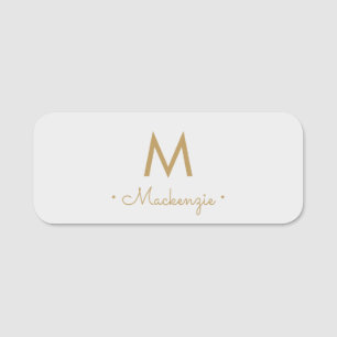 Modern Light Grey Gold Script Monogram Name Tag