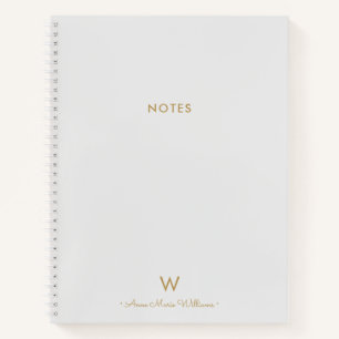 Modern Light Grey Gold Script Monogram Notebook