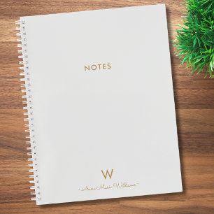 Modern Light Grey Gold Script Monogram Notebook