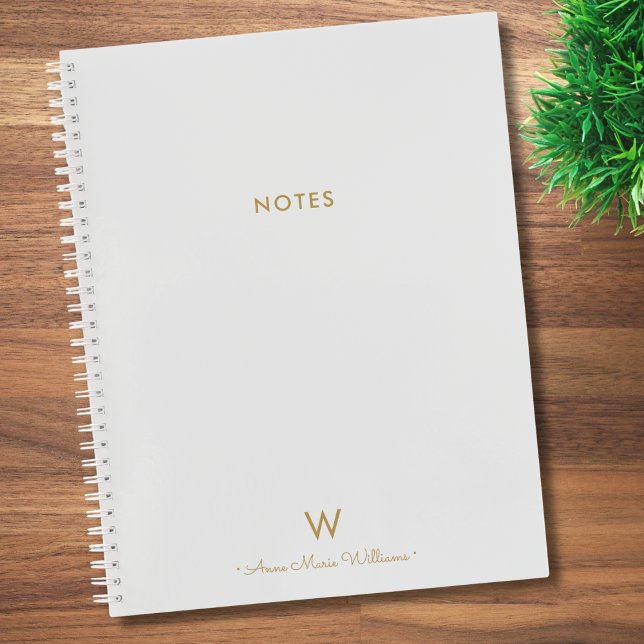 Modern Light Grey Gold Script Monogram Notebook (Creator Uploaded)